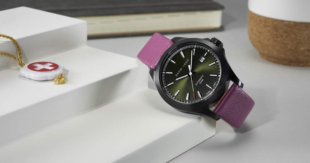 Handmade Swiss Watch with Fuchsia Strap. Handmade Limited Edition Swiss Watch, Personalised Engraving, Gift Wrap & Tracked Worldwide Delivery. Laser Engraved